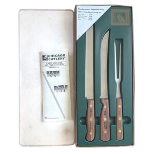 NOS Vintage Chicago Cutlery 3 Piece Carving Set Walnut Handles NIB USA